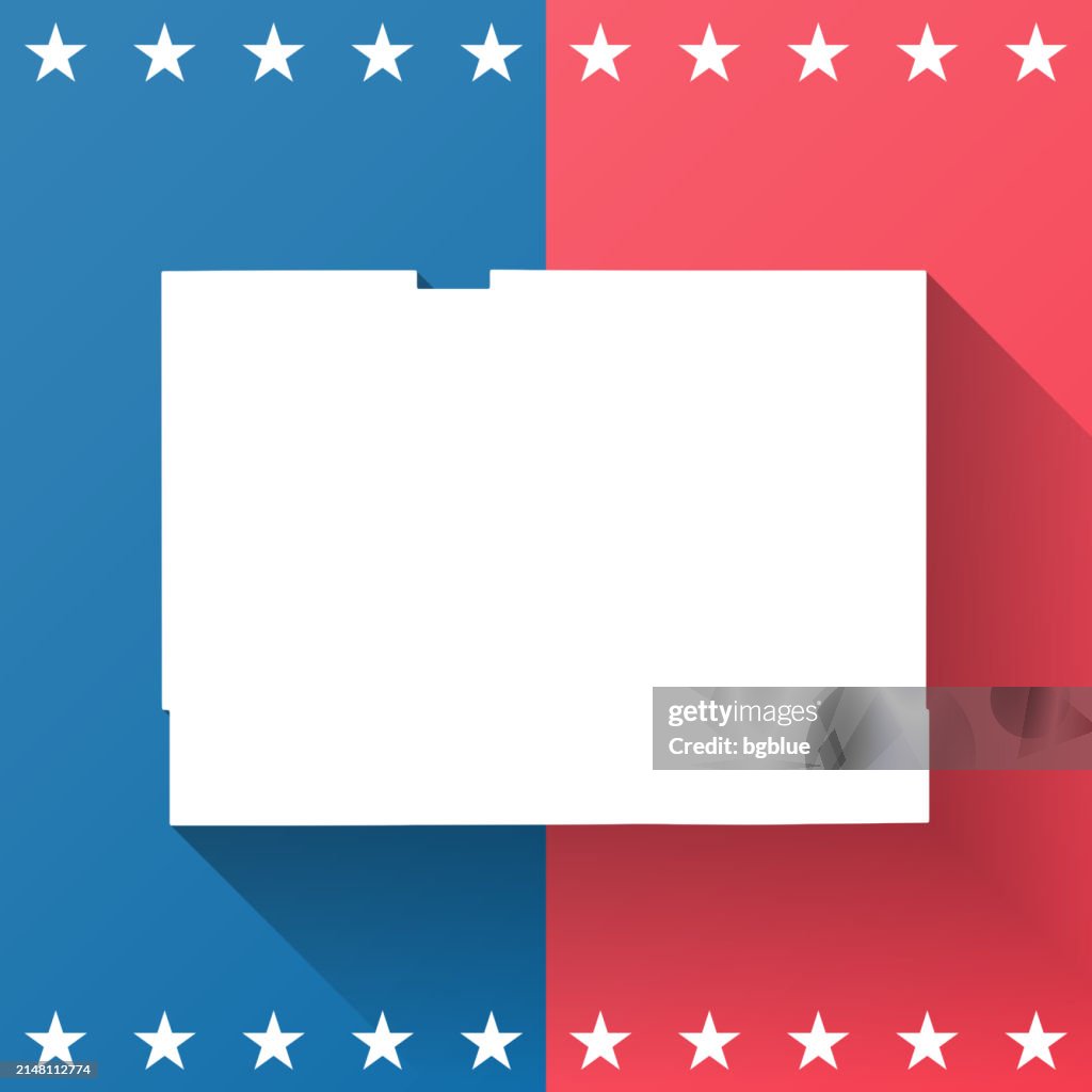 Reno County, Kansas. Map on blue and red background