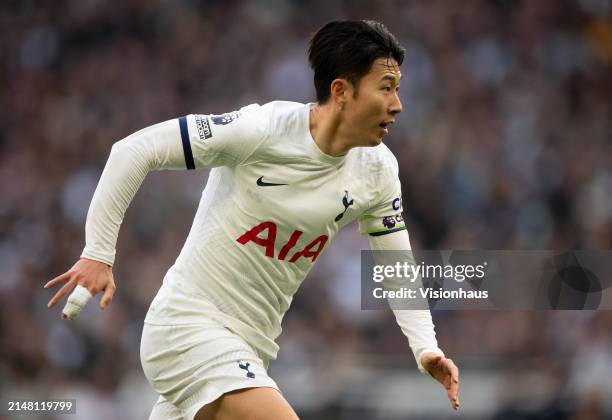 Heung-Min Son of Tottenham Hotspur during the Premier League match between Tottenham Hotspur and Nottingham Forest at Tottenham Hotspur Stadium on...