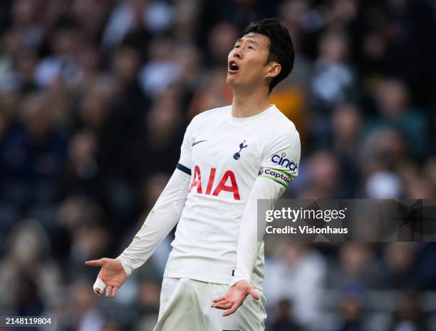 Heung-Min Son of Tottenham Hotspur during the Premier League match between Tottenham Hotspur and Nottingham Forest at Tottenham Hotspur Stadium on...