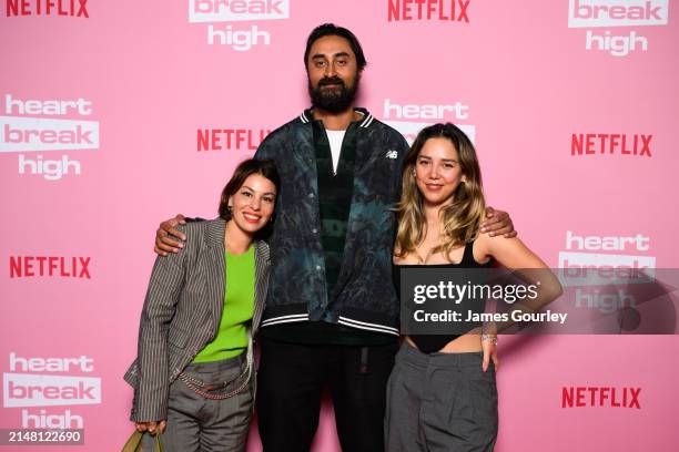 Marni Kornhauser, Neil Sharma and Sarah Freeman attends the Netflix cast and crew screening of "Heartbreak High" Season 2 at Palace Cinemas Moore...