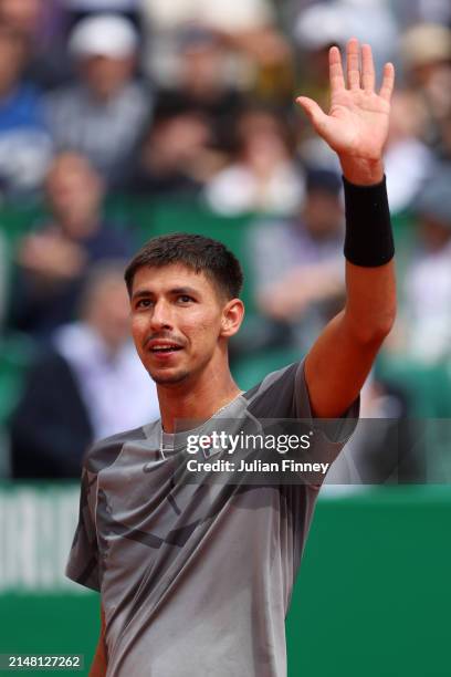 Alexei Popyrin of Australia celebrates winning match point against Andrey Rublev during the Men's Singles Second Round match on day four of the Rolex...