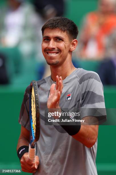 Alexei Popyrin of Australia celebrates winning match point against Andrey Rublev during the Men's Singles Second Round match on day four of the Rolex...