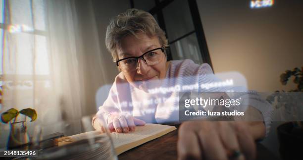 senior woman reading a text message smartphone pov - point of view bildbanksfoton och bilder