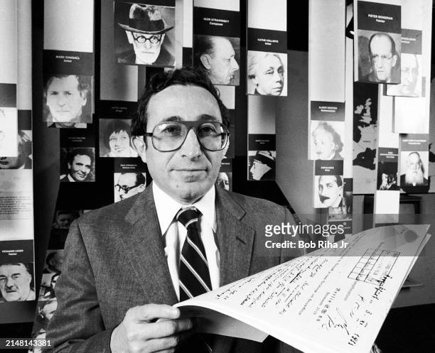 Rabbi Marvin Hier of the Wiesenthal Center in Los Angeles holds copies of Joseph Mengele files, March 14, 1985 in Los Angeles, California. The Center...