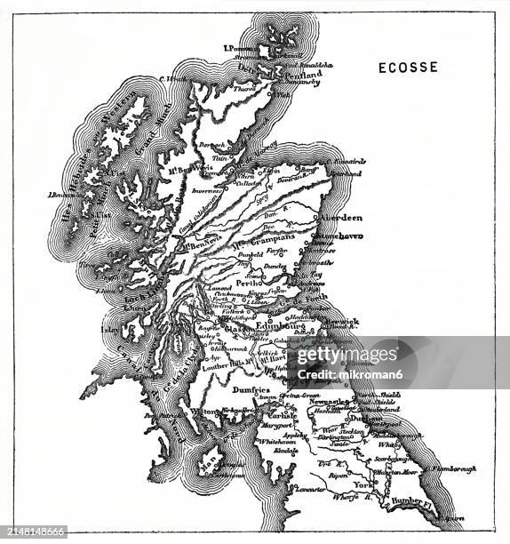 old engraved map of scotland - ireland border stock pictures, royalty-free photos & images
