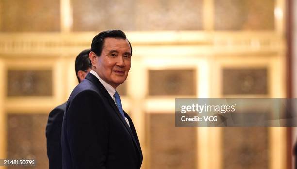 Ma Ying-jeou, former chairman of the Chinese Kuomintang party, arrives at the Great Hall of the People on April 10, 2024 in Beijing, China. Ma...