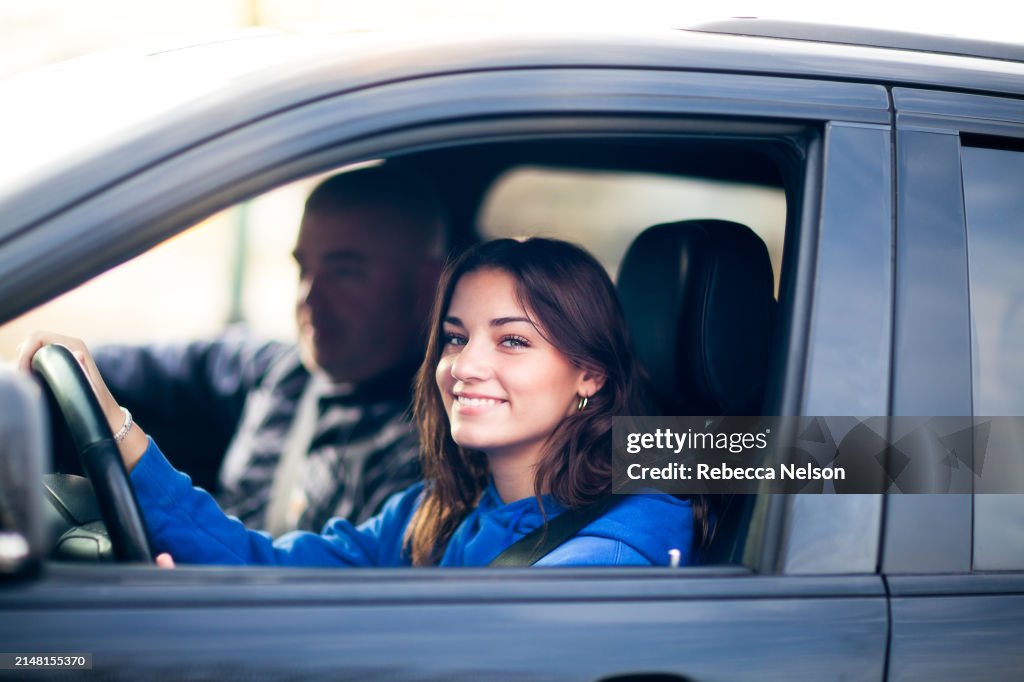 Practicing Driving Father And Teenage Daughter Practicing Driving High-Res Stock Photo ...