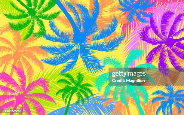 bright colored palm trees background - hawaiian pattern stock illustrations