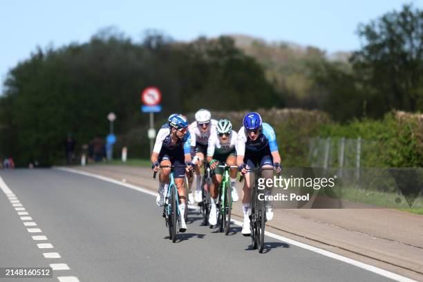 Dylan Teuns of Belgium and Joseph Blackmore of The United Kingdom and Team Israel - Premier Tech compete in the breakaway during the 64th De...