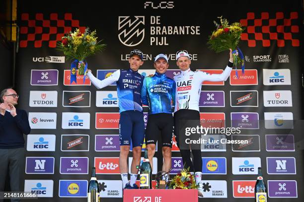 Dylan Teuns of Belgium and Team Israel - Premier Tech on second place, race winner Benoit Cosnefroy of France and Decathlon AG2R La Mondiale Team and...