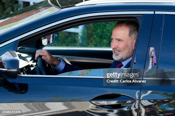 King Felipe VI of Spain visits his mother Queen Sofia at the Ruber International Hospital on April 10, 2024 in Madrid, Spain. Queen Sofia was...