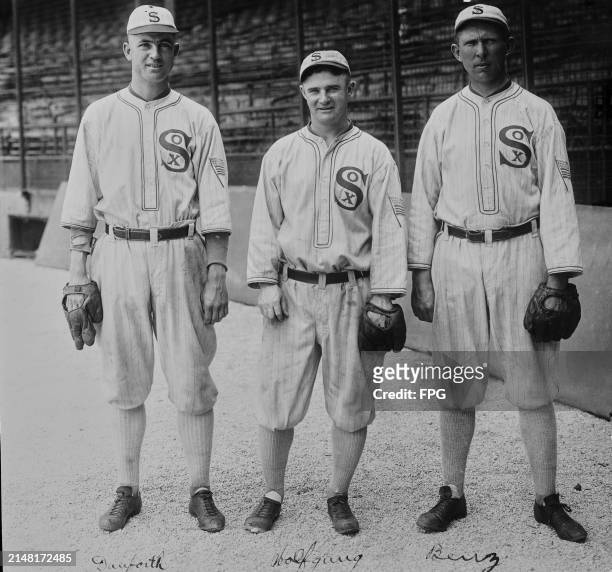 Dave Danforth , Mellie Wolfgang and Joe Benz , Pitchers for the American League Chicago White Sox before a Major League Baseball American League game...