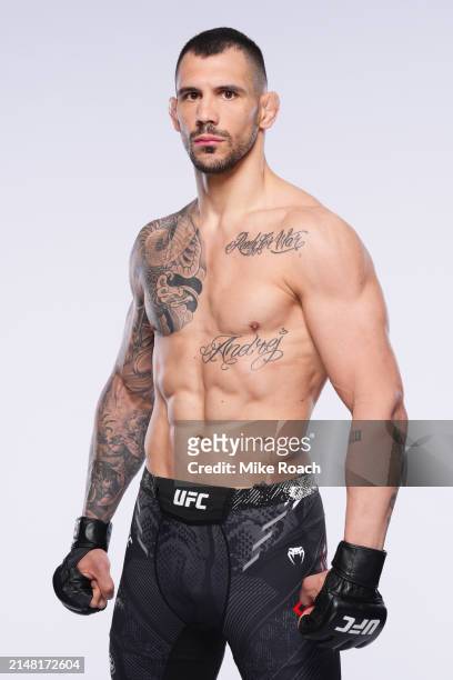 Aleksandar Rakic poses for a portrait during a UFC photo session on April 10, 2024 in Las Vegas, Nevada.