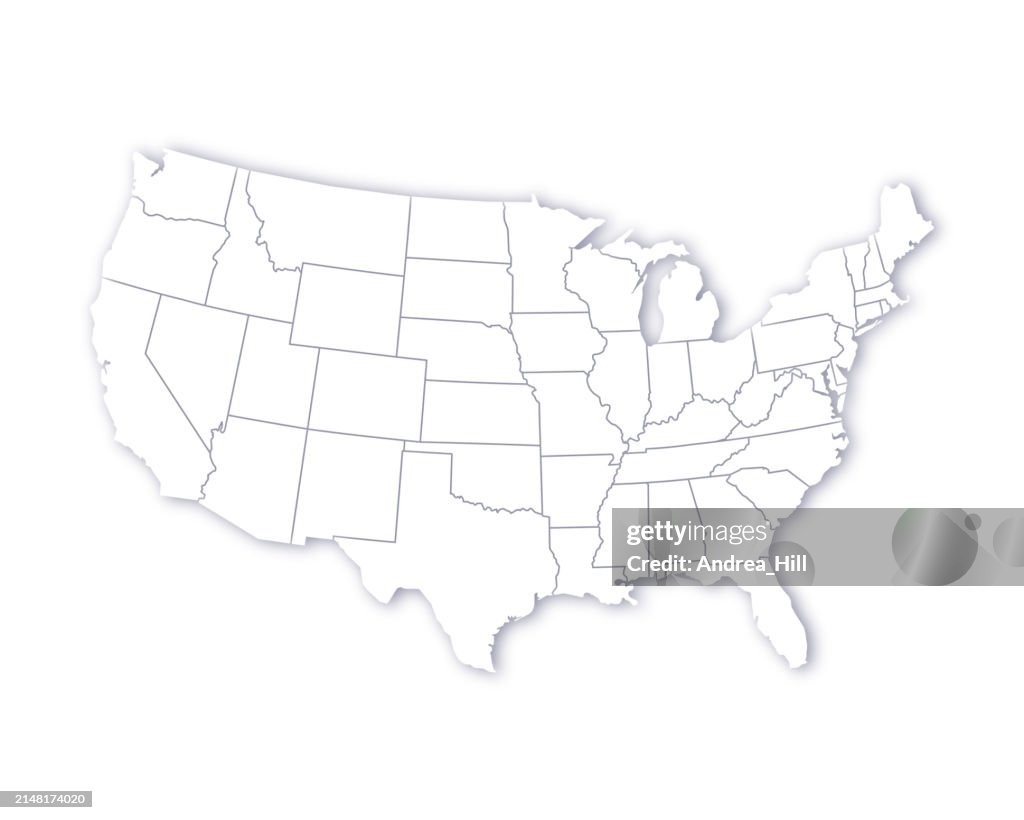 Individual State Graphics United States Map With Individual State Borders In A Soft Drop Shadow ...