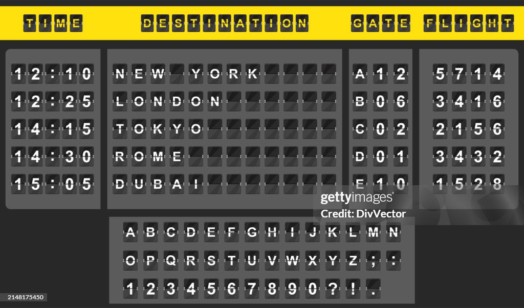 Arrival airport board with alphabet