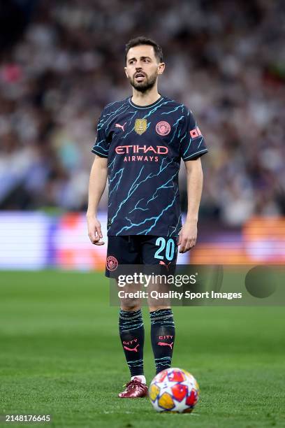 Bernardo Silva of Manchester City looks on during the UEFA Champions League quarter-final first leg match between Real Madrid CF and Manchester City...