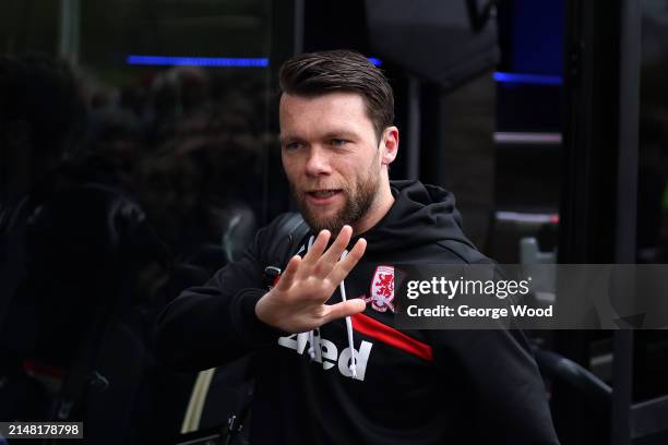 Jonathan Howson of Middlesbrough arrives at the stadium prior to the Sky Bet Championship match between Hull City and Middlesbrough at MKM Stadium on...
