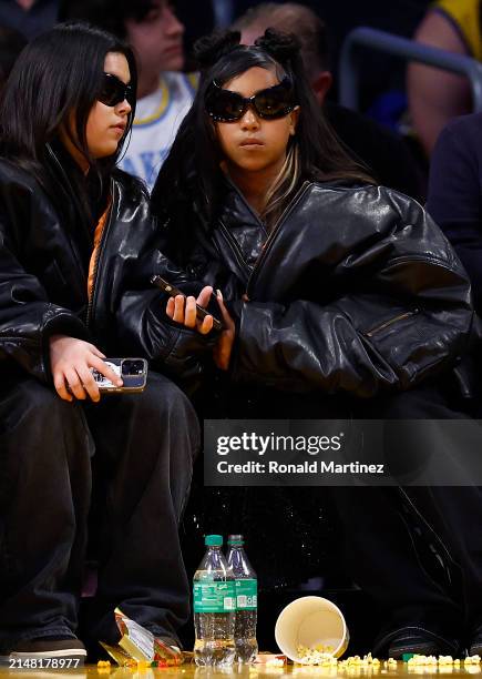 North West attends a game between the Golden State Warriors and the Los Angeles Lakers at Crypto.com Arena on April 09, 2024 in Los Angeles,...