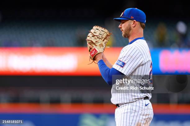 First baseman Pete Alonso of the New York Mets in action against the Detroit Tigers during game two of a double header at Citi Field on April 4, 2024...