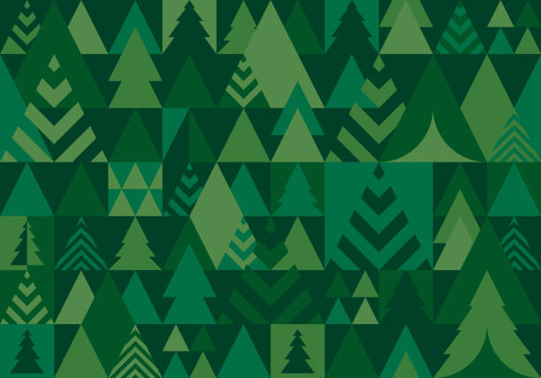 seamless forest green christmas trees pattern background - christmas stock illustrations