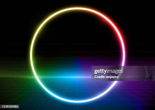 retro rainbow neon vapor-wave circle vector illustration - 80s party stock illustrations