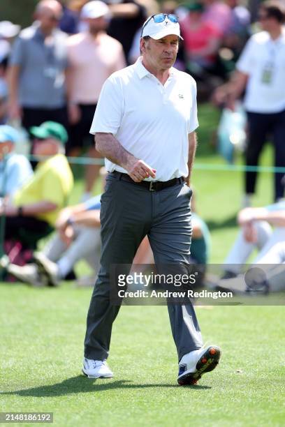 Nick Faldo of England walks the second hole during the Par Three Contest prior to the 2024 Masters Tournament at Augusta National Golf Club on April...