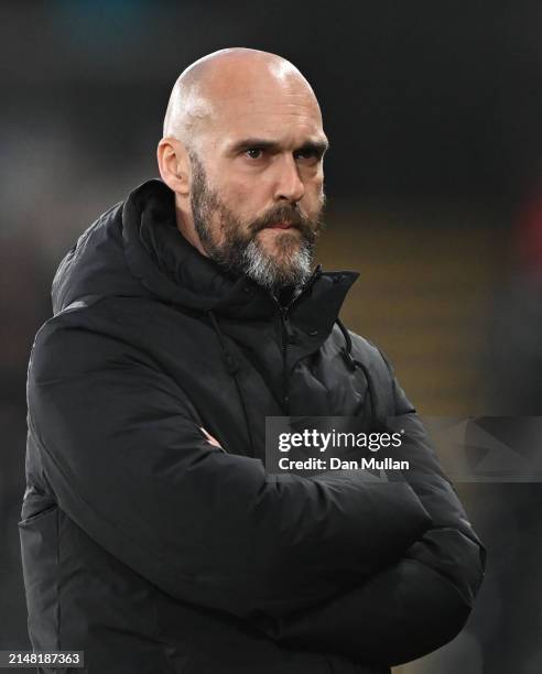 Luke Williams, Manager of Swansea City, looks on prior to the Sky Bet Championship match between Swansea City and Stoke City at Liberty Stadium on...