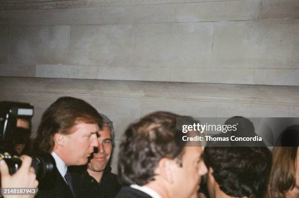 Businessman Donald Trump and financier Jeffrey Epstein attend a Victoria's Secret Angels event sponsored by Rogers & Cowan at the club Duvet on 21st...