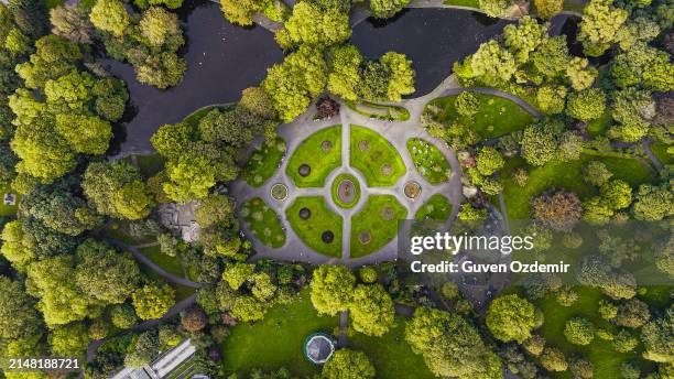 aerial view of st stephens green park, famous city parks in europe, popular tourist destination in ireland, aerial view of st stephens green public park dublin merrion square - built space stock pictures, royalty-free photos & images