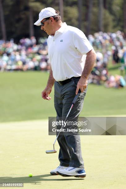 Nick Faldo of England walks on the second green during the Par Three Contest prior to the 2024 Masters Tournament at Augusta National Golf Club on...