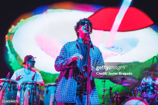 Alberto Montenegro of Rawayana performs at WiZink Center on April 10, 2024 in Madrid, Spain.