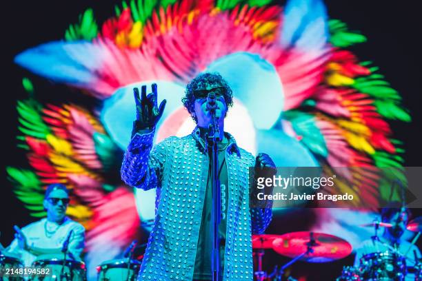 Alberto Montenegro of Rawayana performs at WiZink Center on April 10, 2024 in Madrid, Spain.