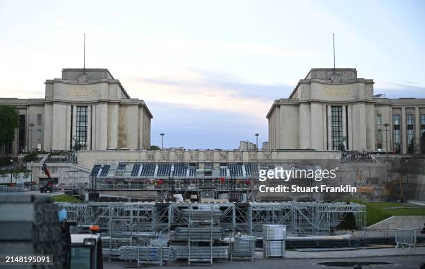 General view of Trocadéro, one of the venues under construction for the Paris 2024 Summer Olympics, on April 10, 2024 in Paris, France. Paris will...