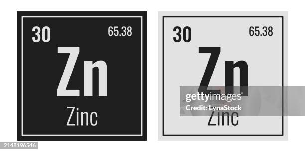 zinc symbol. chemical element of the periodic table. vector illustration isolated on white background. glass sign. - symbol-for-zinc stock illustrations