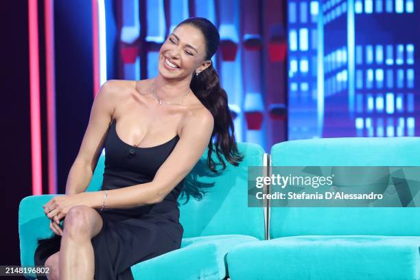 Belen Rodriguez attends the "Stasera C'è Cattelan" TV Show on April 10, 2024 in Milan, Italy.