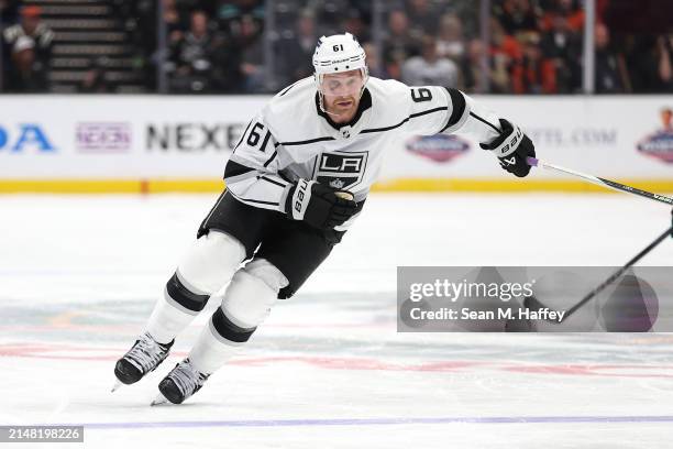 Trevor Lewis of the Los Angeles Kings skates during the third period of a game against the Anaheim Ducks at Honda Center on April 09, 2024 in...