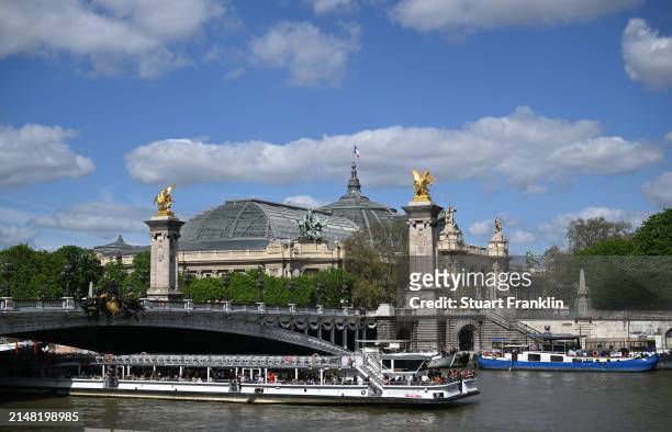 General view of The Grand Palais and Pont Alexandre III on April 10, 2024 in Paris, France. Paris will host the Summer Olympics from July 26 till...