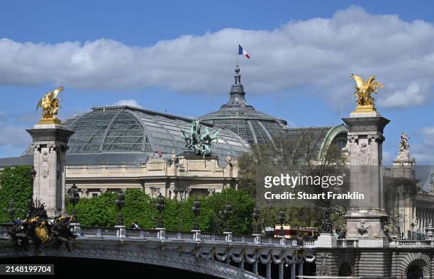 General view of The Grand Palais and Pont Alexandre III on April 10, 2024 in Paris, France. Paris will host the Summer Olympics from July 26 till...