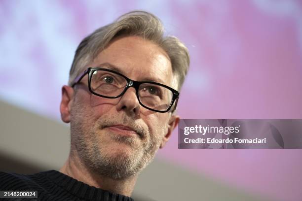 Close-up of Italian graphic artist Leonardo Ortrolani during the Parma Film Festival, Parma, Italy, November 12, 2023.