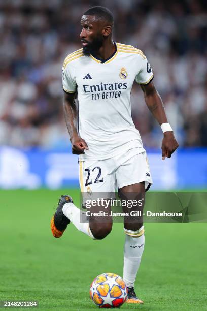 Antonio Rudiger of Real Madrid during the UEFA Champions League quarter-final first leg match between Real Madrid CF and Manchester City at Estadio...