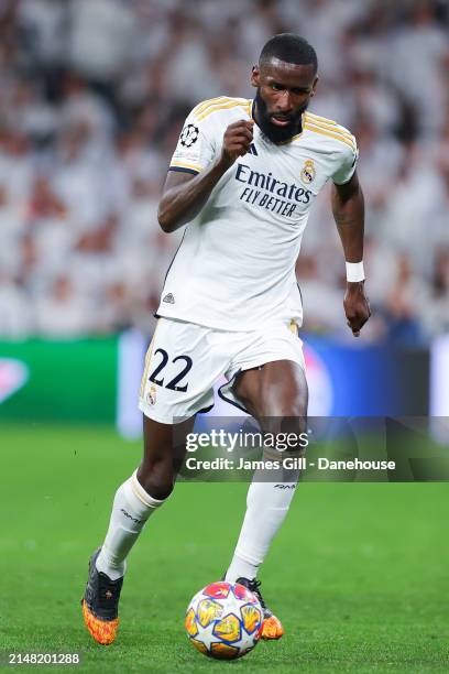 Antonio Rudiger of Real Madrid during the UEFA Champions League quarter-final first leg match between Real Madrid CF and Manchester City at Estadio...