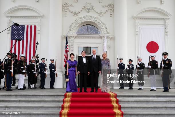 President Joe Biden and first lady Jill Biden welcome Japanese Prime Minister Fumio Kishida and his wife Yuko Kishida to the White House for a state...