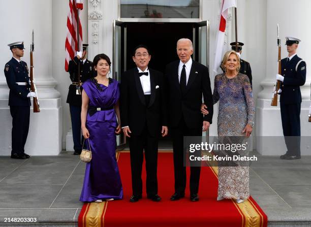 President Joe Biden and first lady Jill Biden welcome Japanese Prime Minister Fumio Kishida and his wife Yuko Kishida to the White House for a state...