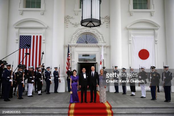 President Joe Biden and first lady Jill Biden welcome Japanese Prime Minister Fumio Kishida and his wife Yuko Kishida to the White House for a state...