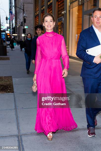 Rosamund Pike is seen in Midtown on April 10, 2024 in New York City.