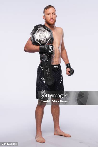 Justin Gaethje poses for a portrait during a UFC photo session on April 10, 2024 in Las Vegas, Nevada.