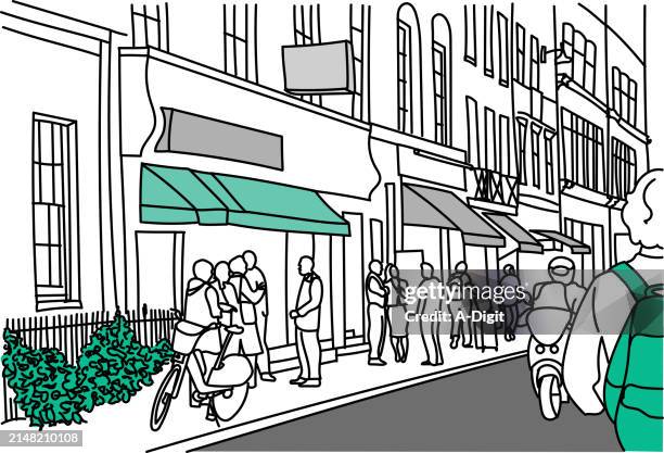 cultural district street scene - pavement stock illustrations