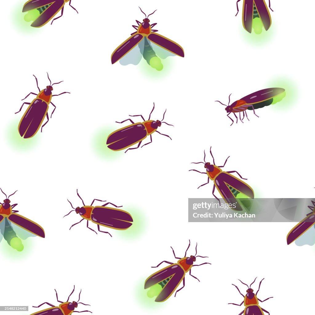 Flying Insect Patterned Seamless Pattern With Firefly Insects Flying With Different Angles ...