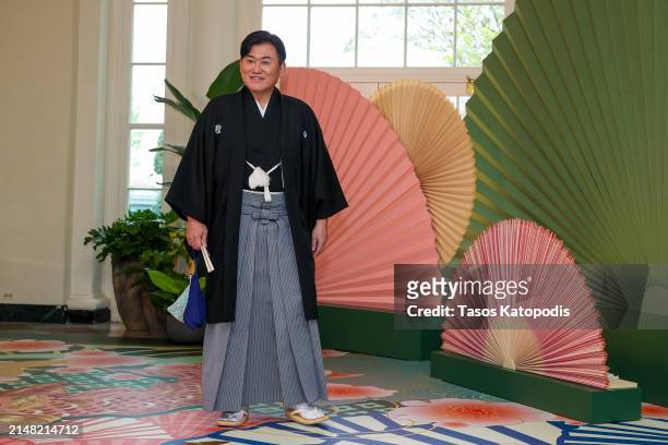 Hiroshi Mikitani, chairman and CEO of Rakuten Group Inc arrives at the White House for a state dinner on April 10, 2024 in Washington, DC. U.S....