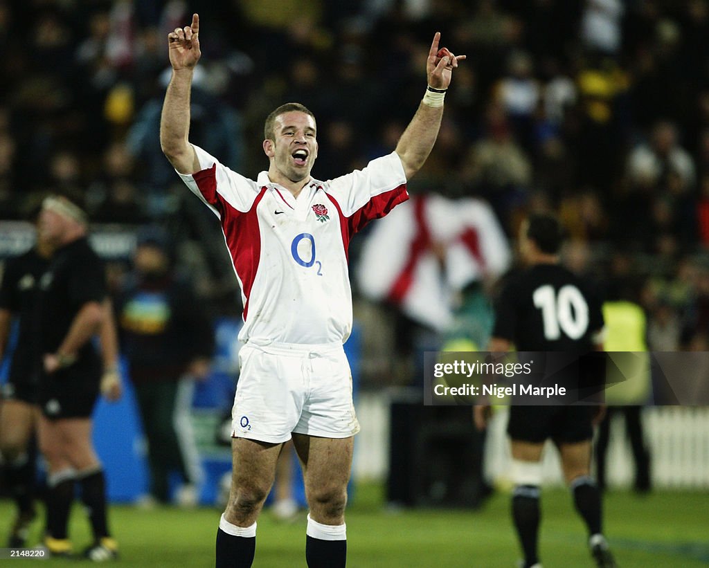 Joe Worsley of England celebrates victory as the final whistle blows